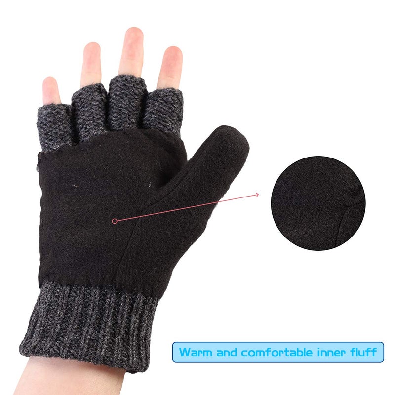 OMECHY Winter Knitted Fingerless Wool Gloves Thermal Insulation Warm Convertible Mittens Flap Cover for Men Women - Image 5